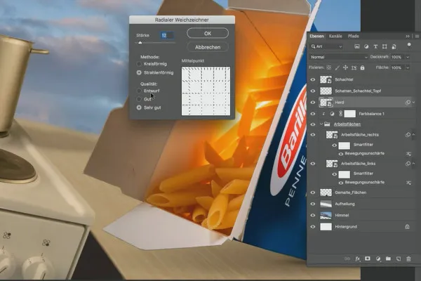 Photoshop-Tutorial „Penne Rigate“: 2.6 Weichzeichnung