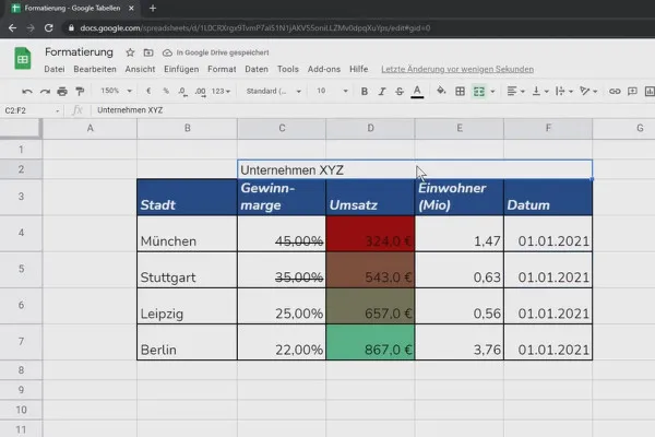 Tutorial Google Sheets: 3.4 Formatare