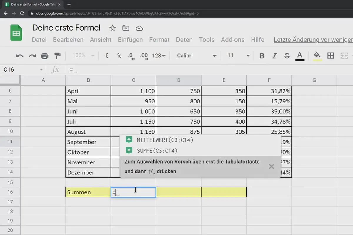 Tutorial Google Sheets: 4.2 Prima ta formulă!