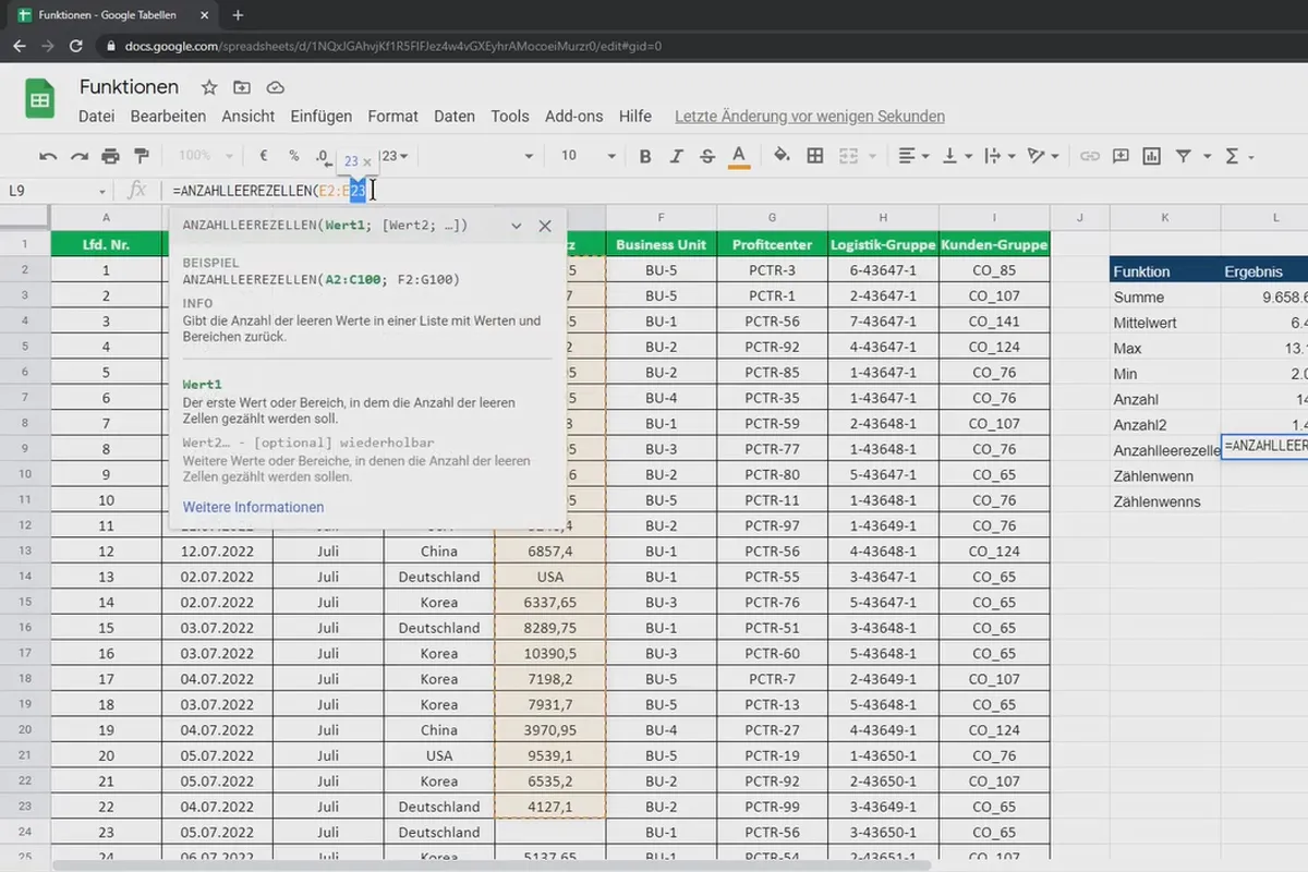 Tutorialul Google Sheets: 4.5 Funcții și comenzi rapide