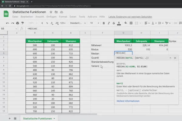 Tutorial Google Sheets: 4.10 Funcții statistice