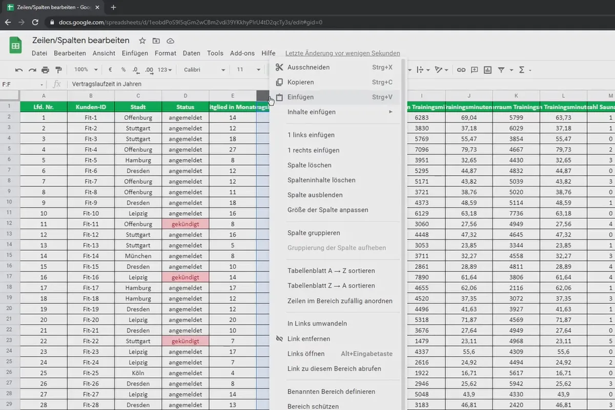 Tutorial Google Sheets: 5.1 Editarea rândurilor și coloanelor