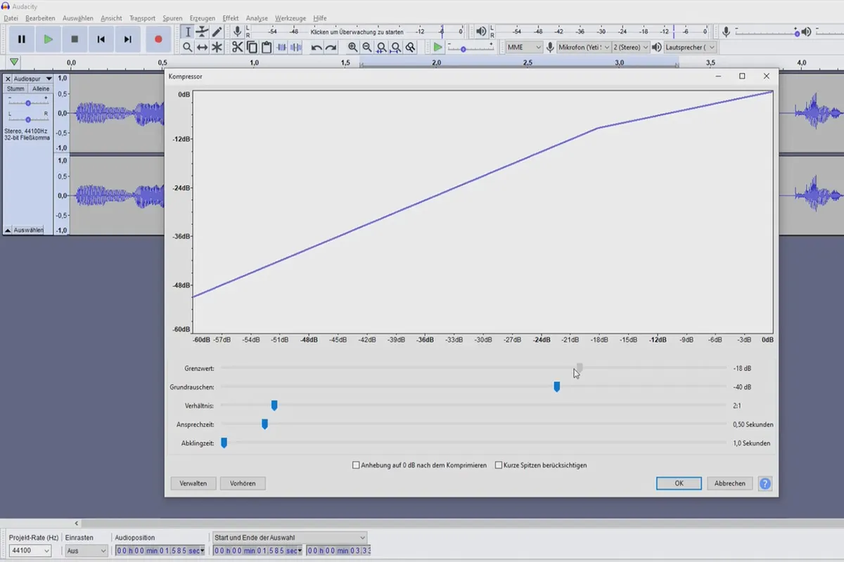 Crearea propriului podcast: 7.4 Audacity - Editare: Compresor.