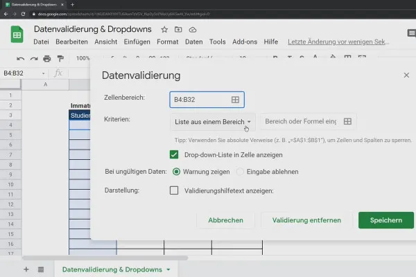 Tutorial Google Sheets: 5.5 Validare date și liste derulante