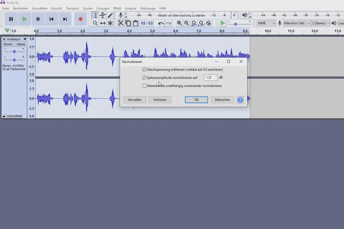 Crearea propriului podcast: 7.5 Audacity - Editare: Normalizare