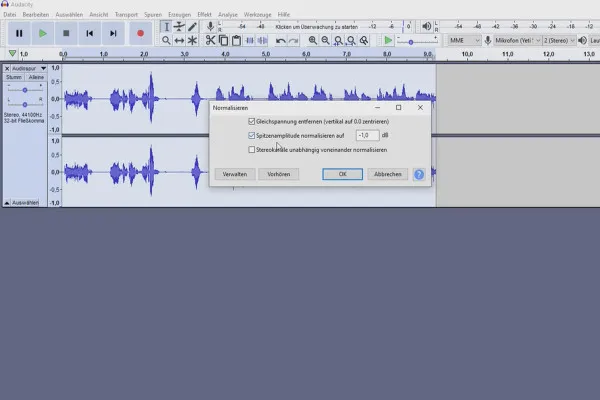 Crearea propriului podcast: 7.5 Audacity - Editare: Normalizare