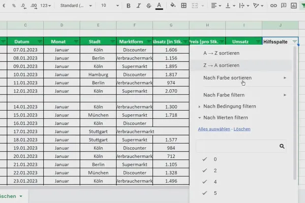 Tutorial Google Sheets: 6.2 Ștergerea liniilor goale.