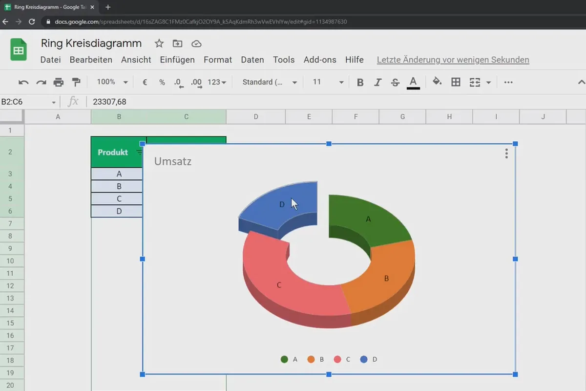 Tutorial Google Sheets: 7.4 diagrame circulare și inelare în Excel