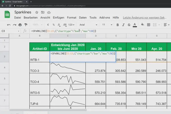 Tutorial Google Sheets: 7.8 Sparklines