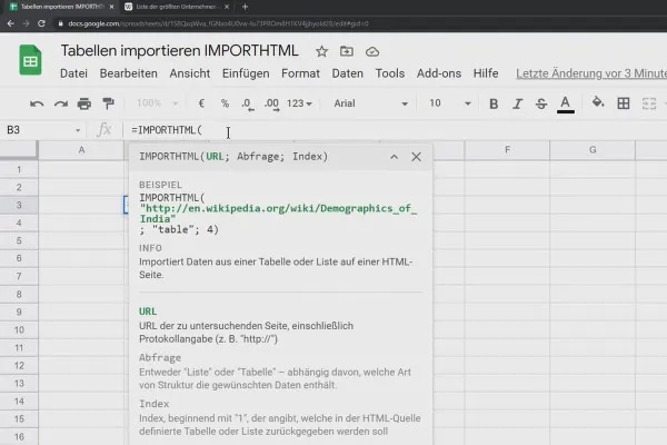 Tutorial Google Sheets: 9.3 IMPORTHTML