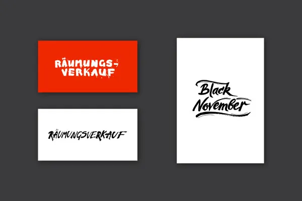 Handlettering Sale & Rabatt: 01 | "Räumungsverkauf", "Black November"