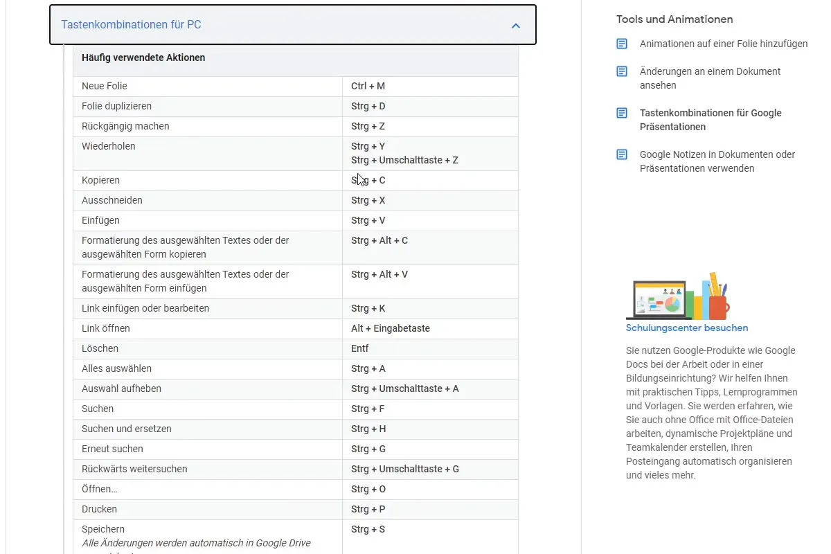 Google Slides-Tutorial: 13.2 | Tastaturbefehle