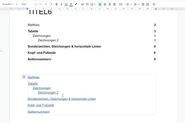 Google Docs-Tutorial: 10.5 | Inhaltsverzeichnis