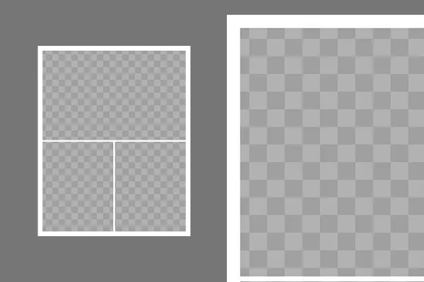 Vorlage für eine Fotocollage mit 3 Fotos (2 hoch, 1 quer)