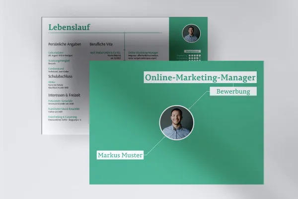 Bewerbungsvorlage im Querformat für Online-Marketing-Manager/in (grün)