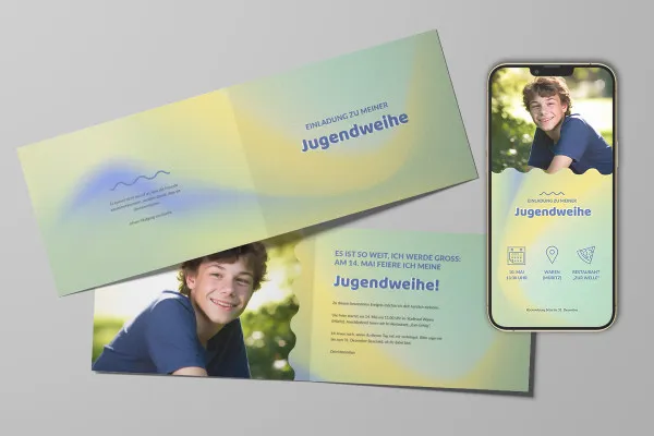 Jugendweihe – Vorlage für Einladungskarte „Colors“ (A5 quer)