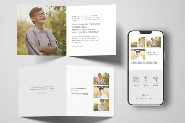 Jugendweihe – Vorlage für Einladungskarte „InFocus“ (quadratisch)