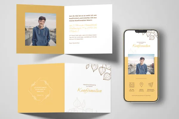 Konfirmation – Vorlage für Einladungskarte „Confirm“ (quadratisch)