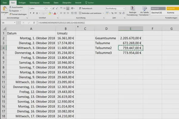 Excel-Tutorial: Pivot, Diagramme und Tabellen-Design zur anschaulichen Daten-Präsentation – 2.2 Auswerten von bestimmten Zellen