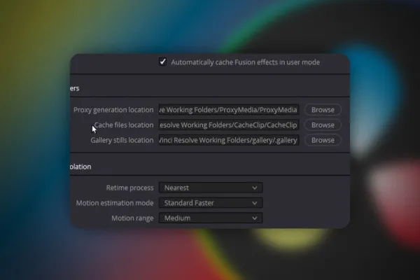DaVinci Resolve: 2.7 | Speicherort ändern Backup Working Folders und Clips