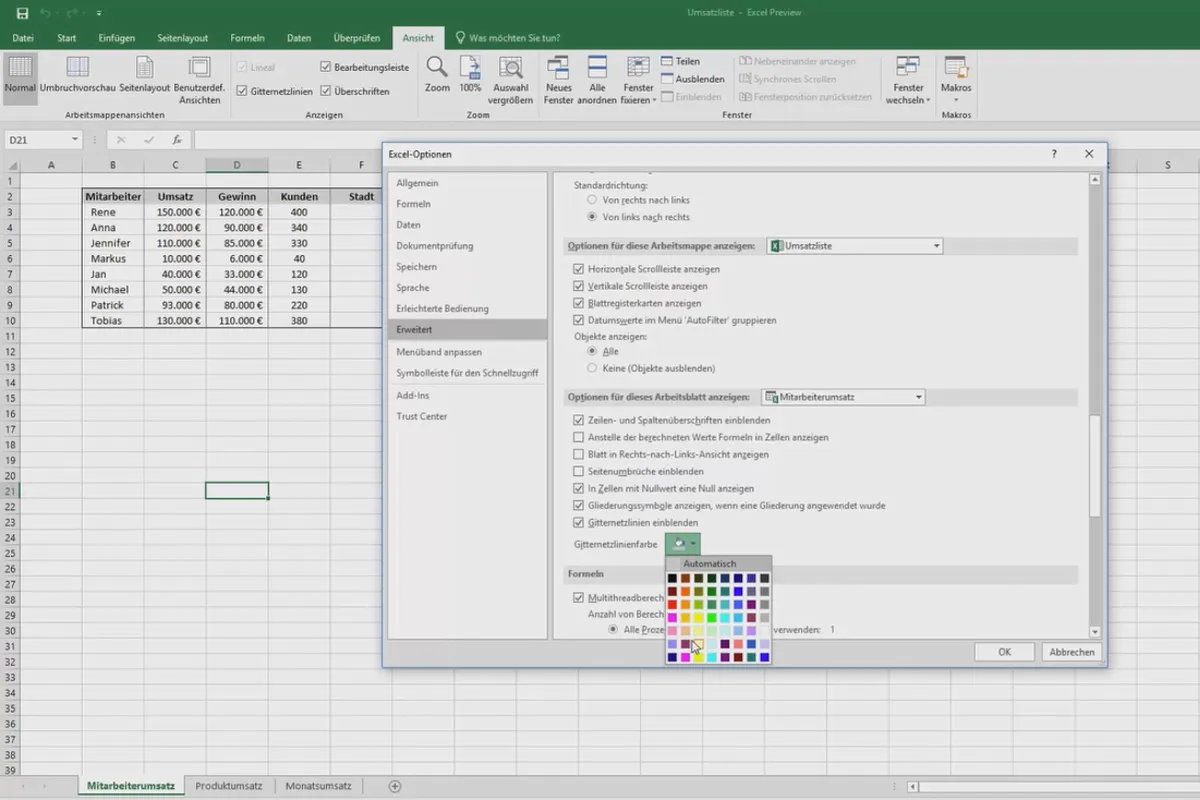 Instruire Excel pentru o mai mare eficiență la birou: calendar, organigramă și altele - 2.3 Utilizarea liniilor grilă colorate.