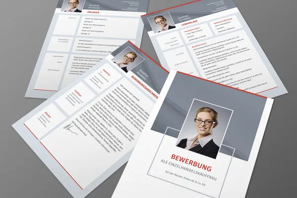 Design-Muster zur Bewerbung als Kauffrau, Kaufmann im Einzelhandel: klassisches Business-Grau