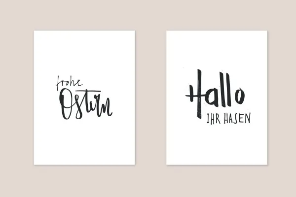 Frühlingsfrische Handlettering-Vorlagen für Ostern: 05 | "frohe Ostern", "Hallo ihr Hasen"