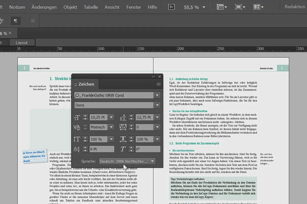 Adobe InCopy CC pentru editori - 4.1 Aria de lucru și panourile de control.