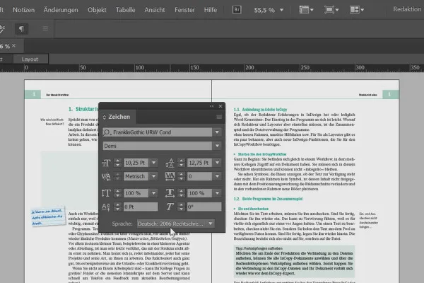 Adobe InCopy CC pentru editori - 4.1 Aria de lucru și panourile de control.