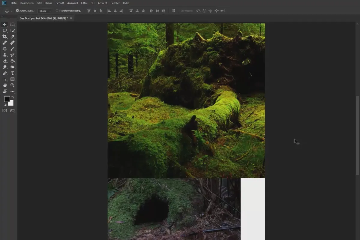 Compozitie in Photoshop: satul - plasarea unui fundal