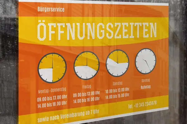 Vorlagen zum Aushang von Sprech- und Öffnungszeiten im Querformat – Version 3