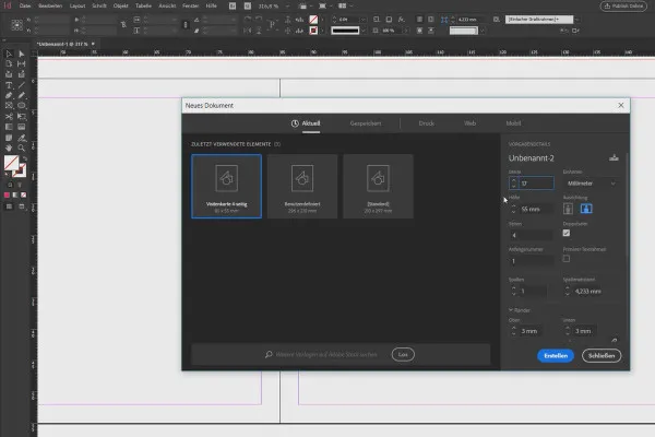 Învățarea InDesign - Tutorial pentru începători: 2.2 Setări alternative în fereastra de creare nouă