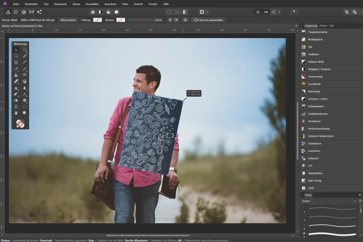 Affinity Photo – kreative Bildbearbeitung mit Overlays: 08 | Muster auf Hemd