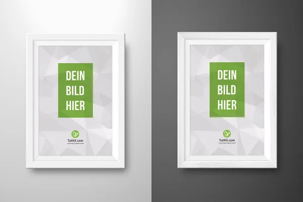 Mockup für einen weißen Bilderrahmen im Hochformat mit schmalem Passepartout