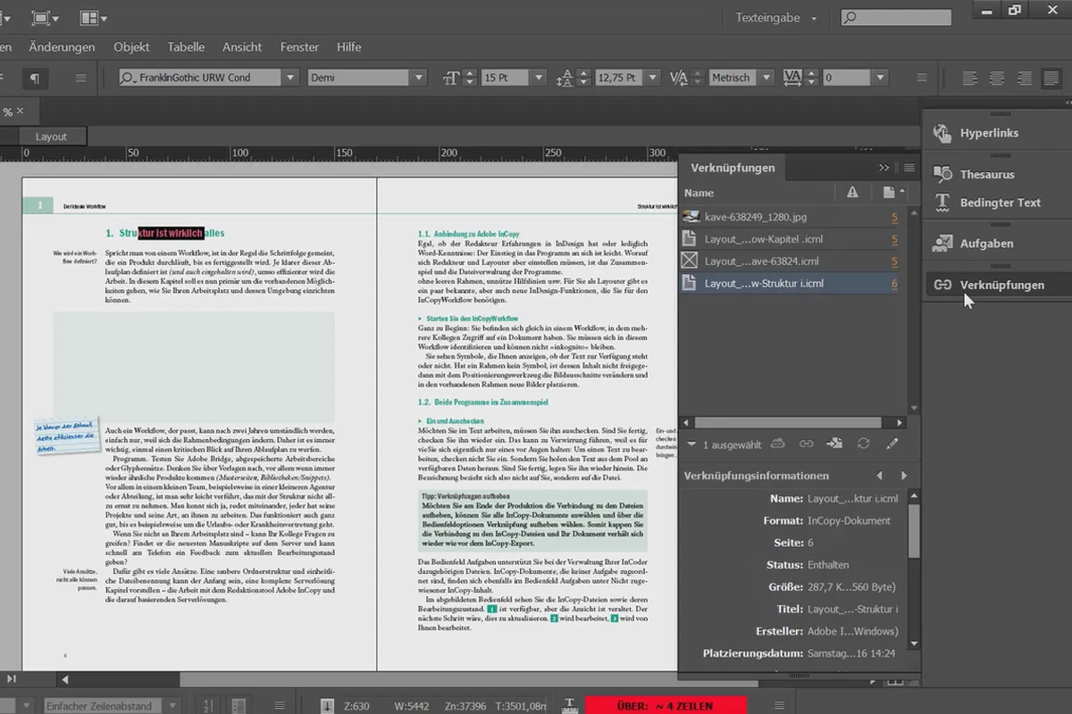 Adobe InCopy CC pentru editori - 4.4 Vizualizări și instrumente: panoul de sarcini și paleta de link-uri