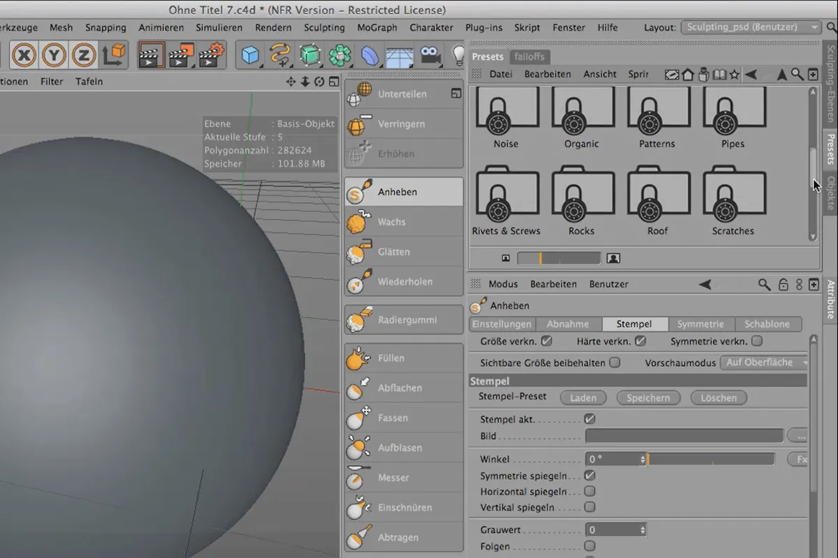 Sculpting in CINEMA 4D - Grundlagen: Teil 09 - Stempel