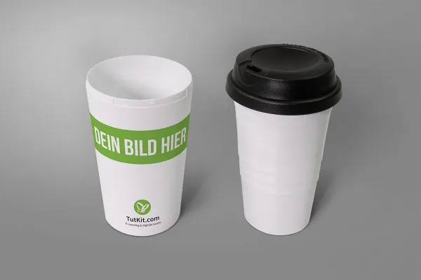 Mockup: Becher mit Deckel und Thermogehäuse