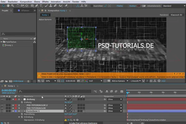 Neues in der Creative Cloud: After Effects CC 2015 (Juni 2015) – Expression-Fehlermeldung