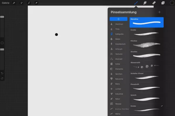 Tutorial Procreate - Fundații pentru desen digital pe iPad: 2.1 | Meniu pensule