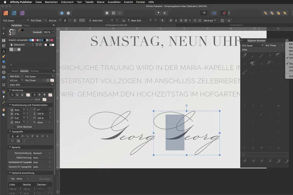 Affinity Publisher Grundlagen-Tutorial: 11 | Verwendung von Glyphen