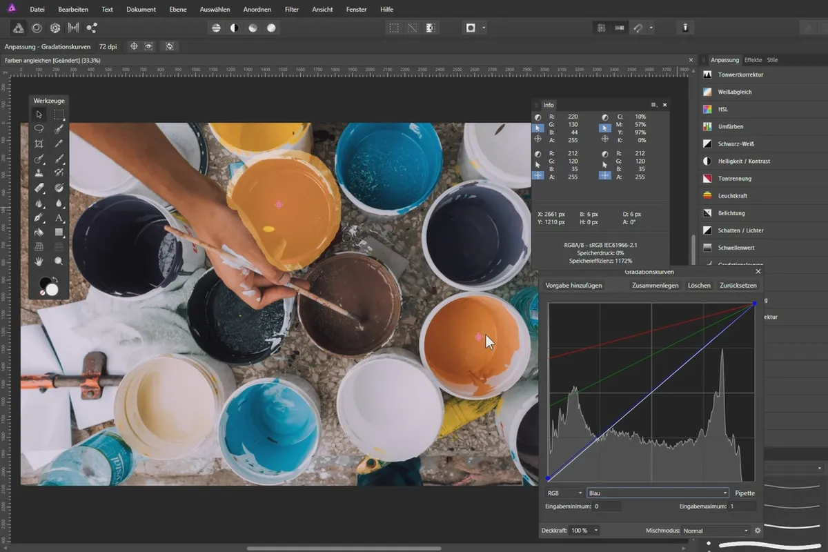 Îmbunătățirea fotografiilor în Affinity Photo: 12 | Schimbarea sau ajustarea culorilor