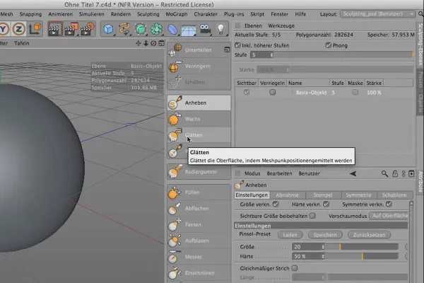 Sculpting in CINEMA 4D - Grundlagen: Teil 12 - Werkzeuge 01