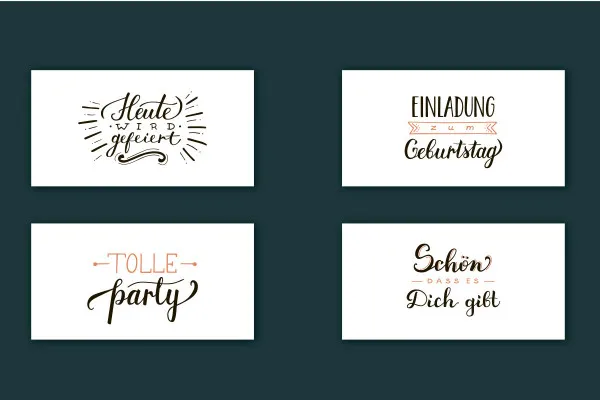 Handlettering Geburtstag: 01 | "Heute wird gefeiert", "Einladung zum Geburtstag", "tolle Party", "Schön dass es dich gibt"