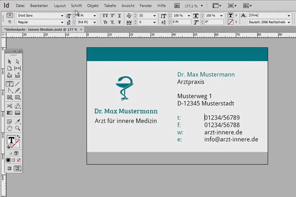 Visitenkarten erstellen in Adobe InDesign - Klassischer Stil: Arztdesign