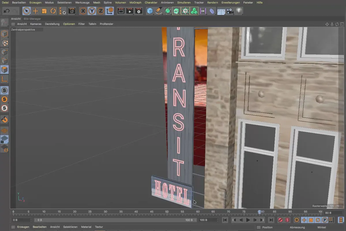 Cinema 4D-Tutorial "Underground": 3.6 Fassadenbeleuchtung