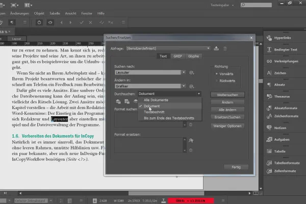 Adobe InCopy CC pentru redactori - 5.3 Tezaur, Căutare & Înlocuire