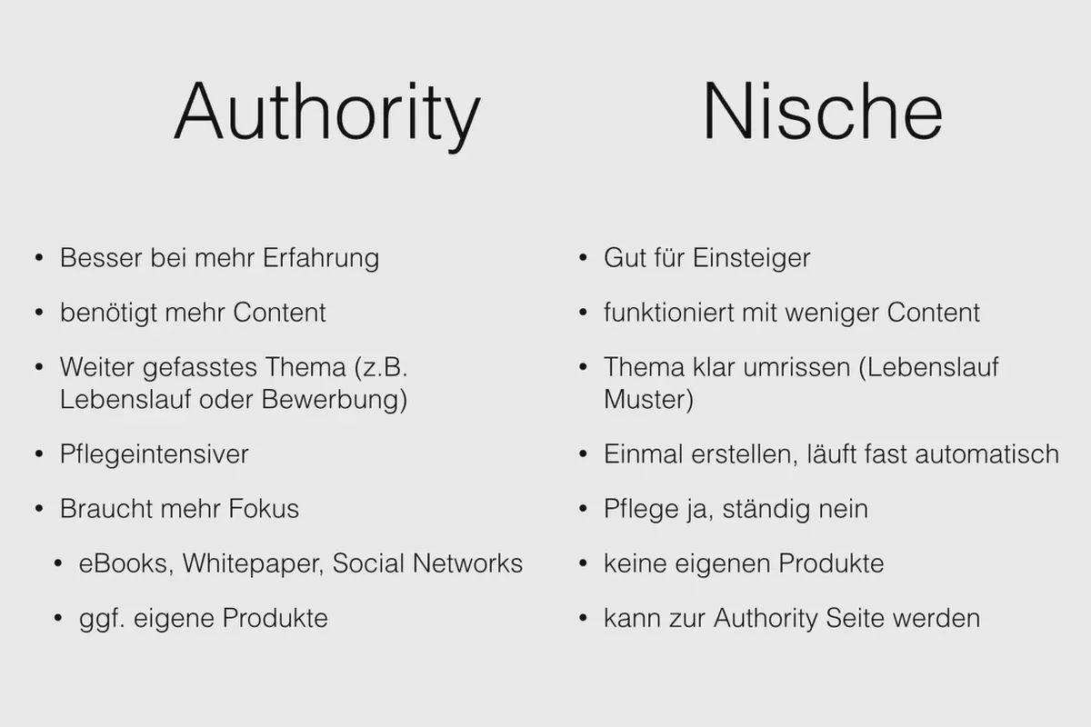 Mit der AdSense-Formel Geld verdienen – 4.1 Authority-Seiten vs. Nischenseiten