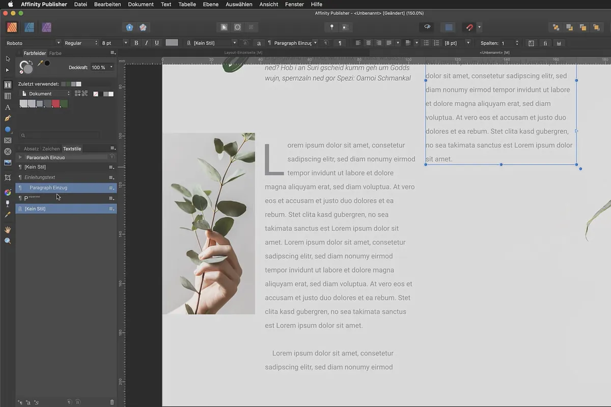 Affinity Publisher Grundlagen-Tutorial: 16 | Initialen und Absatzstile aufeinander aufbauen