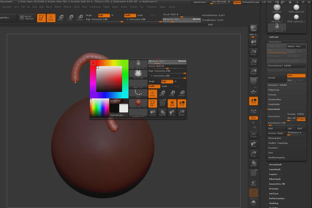 ZBrush pentru începători: 5.4 Pensule de curbe.