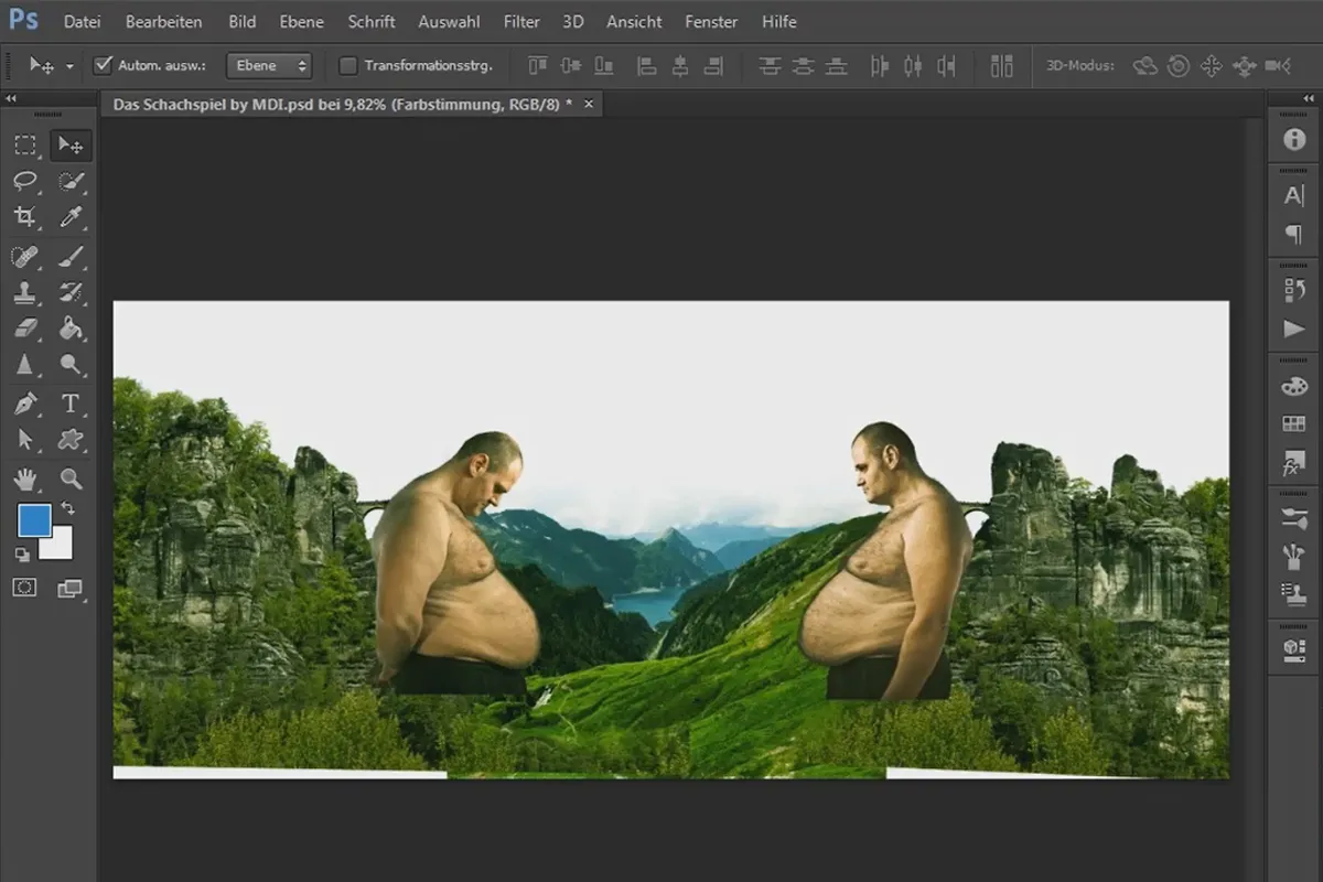 Photoshop-Composing - Jocul de șah - Partea 05: Plasarea și mascațiul stâncilor, definirea tonului de culoare a imaginii.